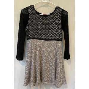 PINKY Girls Size 12 Gray Black Knit Long-Sleeved Skater Dress